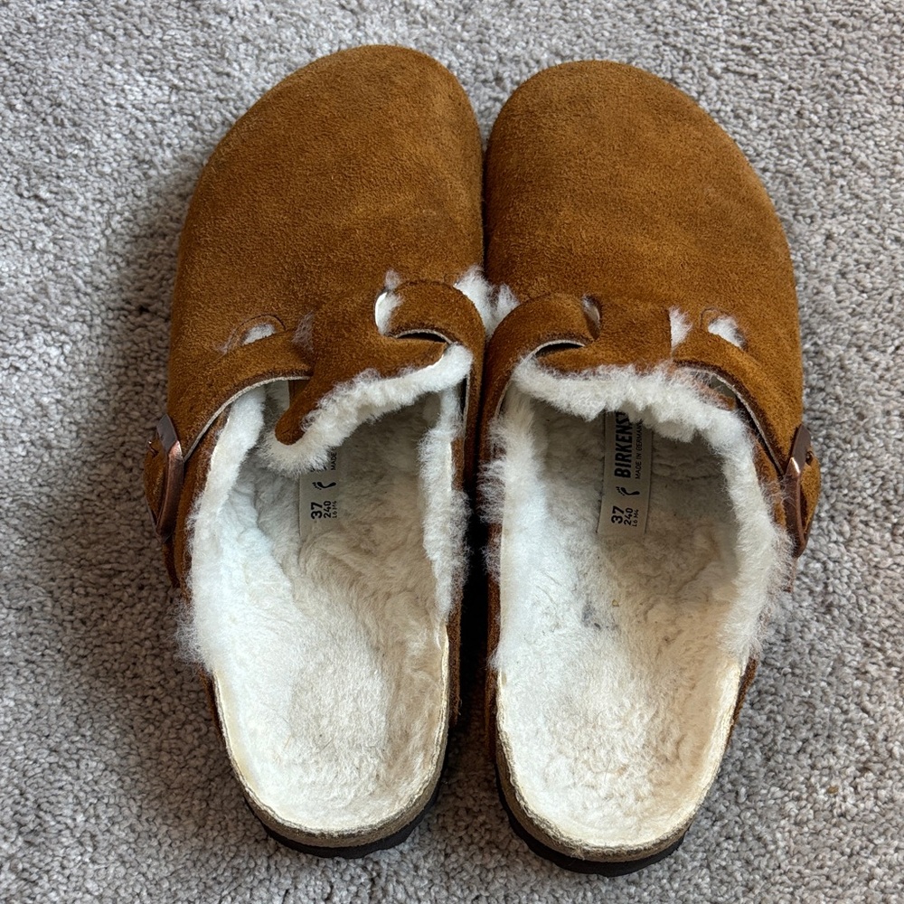 Birkenstock Brown Suede Shearling-Lined Clogs